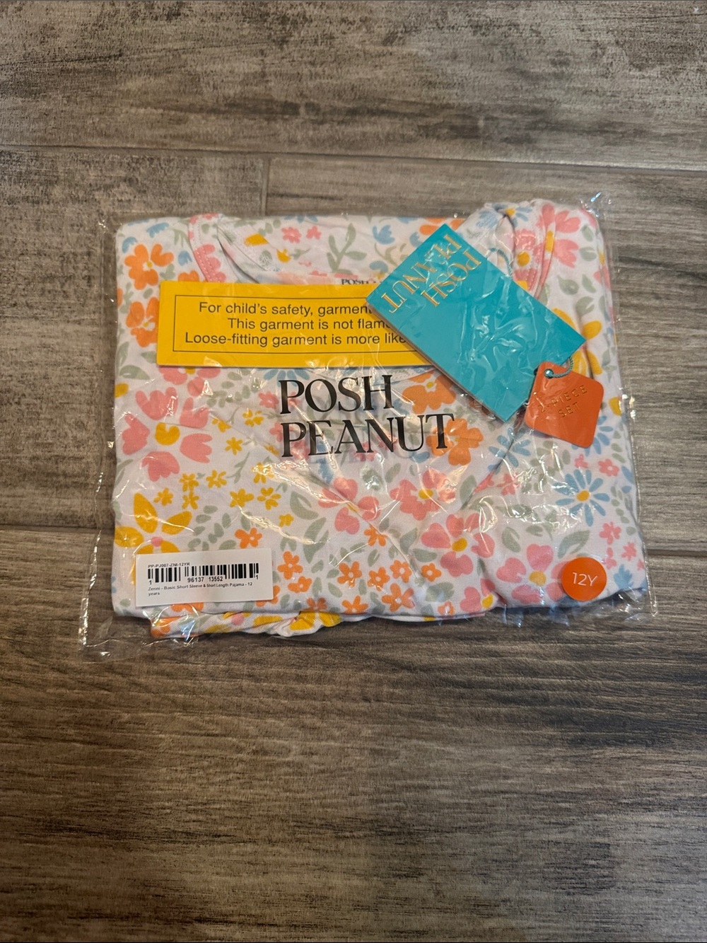 Posh Peanut White Floral Pajama Set with Pink Orange Yellow Accents
